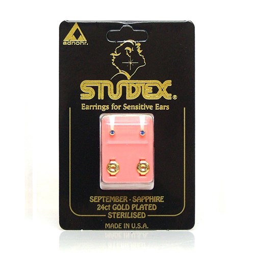 Birthstone Studs - Mini Bezel Gold - September / Sapphire